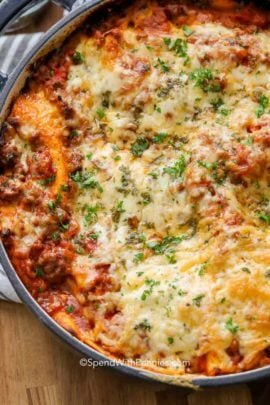 One Pot Lasagna baked and ready to serve