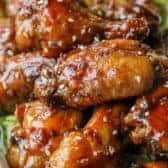 Honey Garlic Wings on lettuce