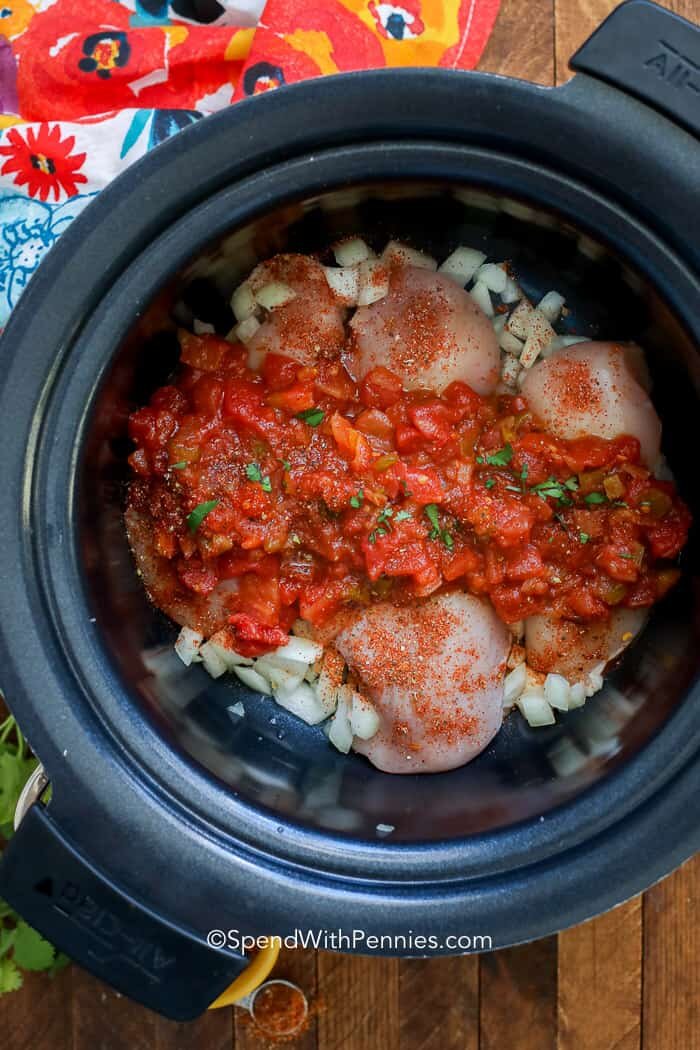 Crock Pot Chicken Tacos ready to be cooked