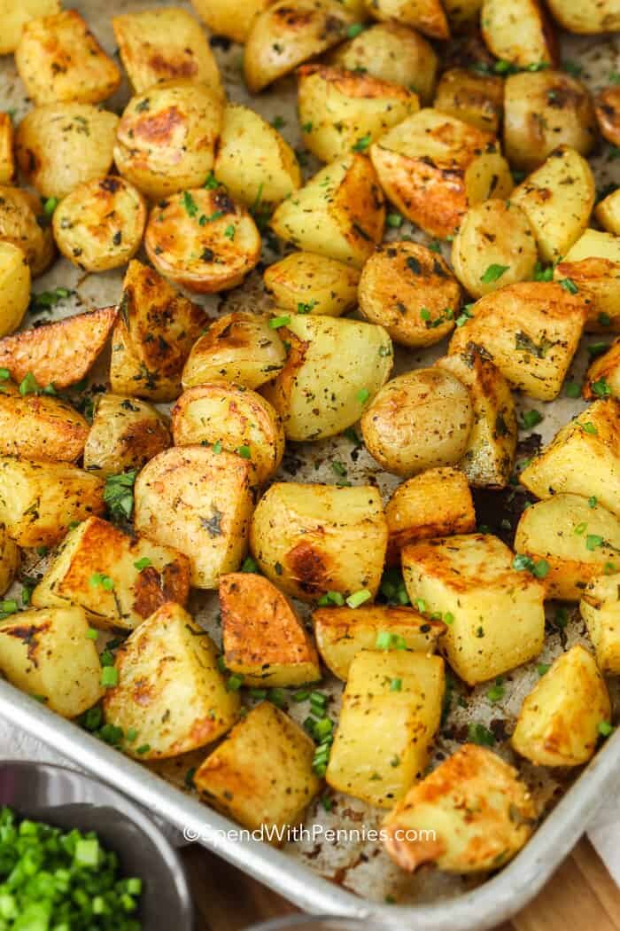 Roasted Potatoes on a baking sheet