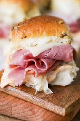 Oven Baked Reuben Sliders filled with corned beef and sauerkraut