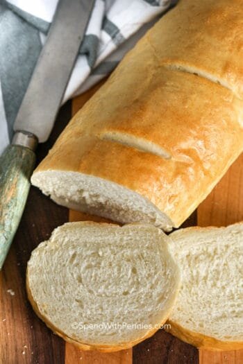 Homemade French bread on a wooden board