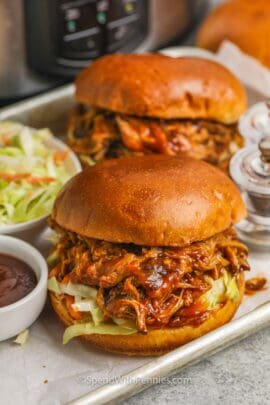 Slow Cooker Pulled Pork Sandwiches on a platter