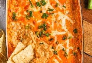 The Best Buffalo Chicken Dip with tortilla chips