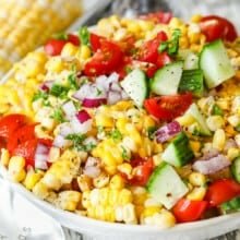 fresh corn salad in a serving bowl