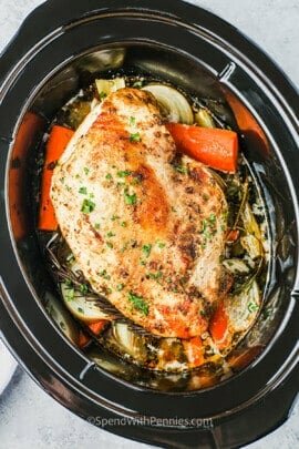 Crock Pot Turkey Breast with vegetables in the pot