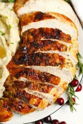 sliced Air Fryer Turkey Breast with cranberries