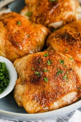 plated Air Fryer Chicken Thighs