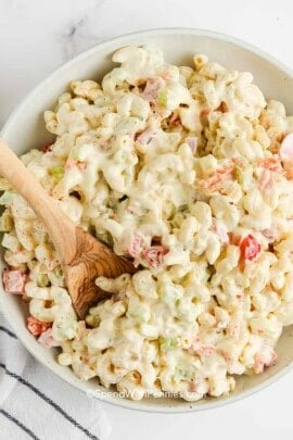 bowl of Classic Macaroni Salad with a spoon