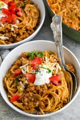 Taco Spaghetti with a spoon and a fork