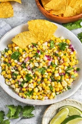 plated Corn Salsa with chips