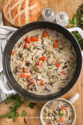 a pot of chicken wild rice soup